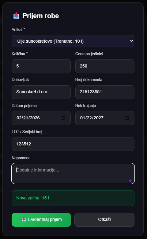 Unos prijema robe