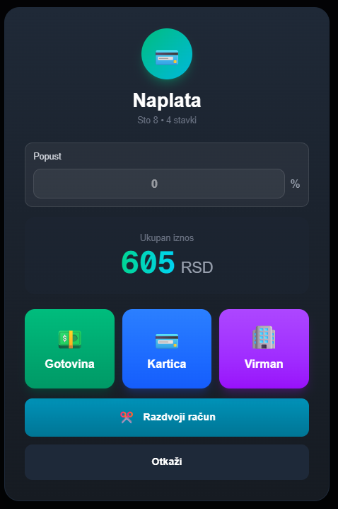 Ekran za naplatu porudžbine