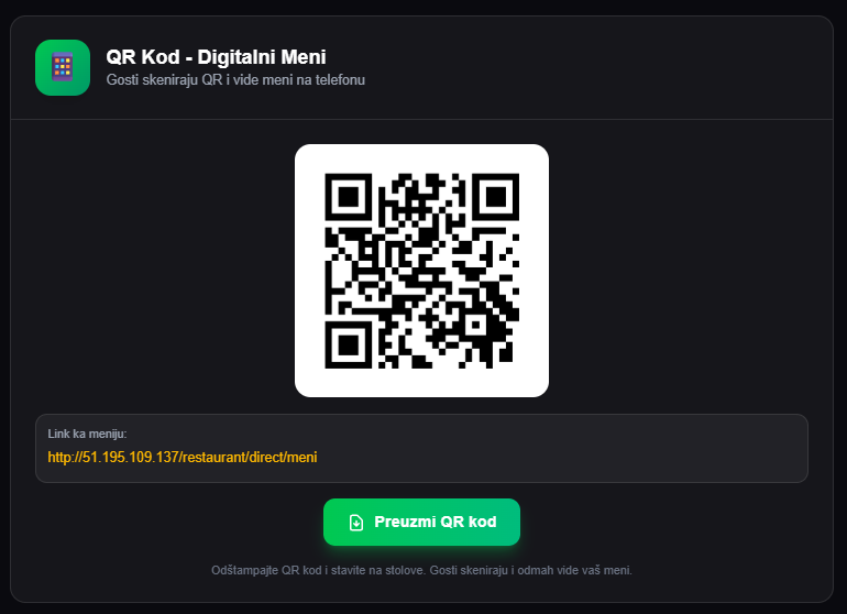 QR kod za digitalni meni