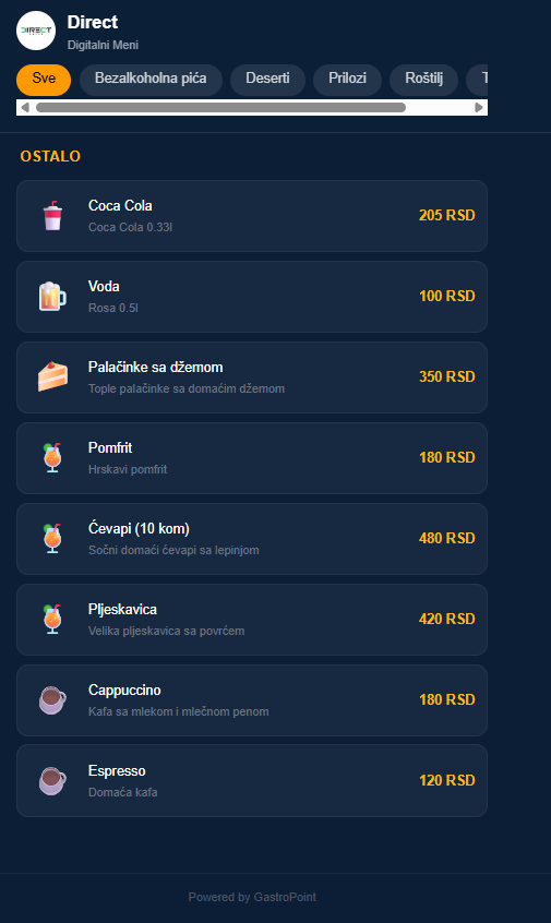 Digitalni meni za goste
